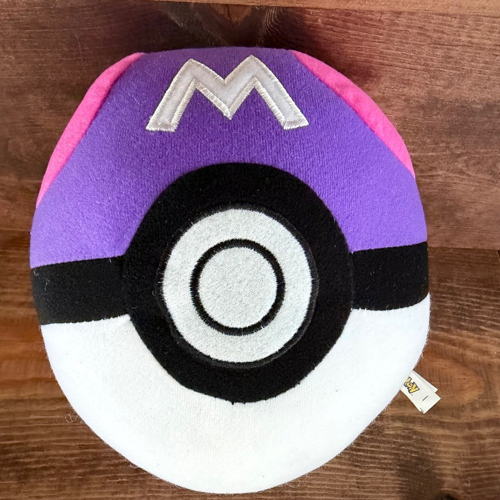 Pokemon Center Master Ball Plush Pillow Purple Pink White Embroidered M Logo